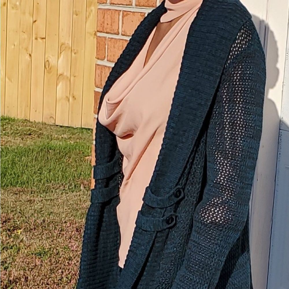 AGB Turquoise Open Weave Cardigan - Picture 2 of 7